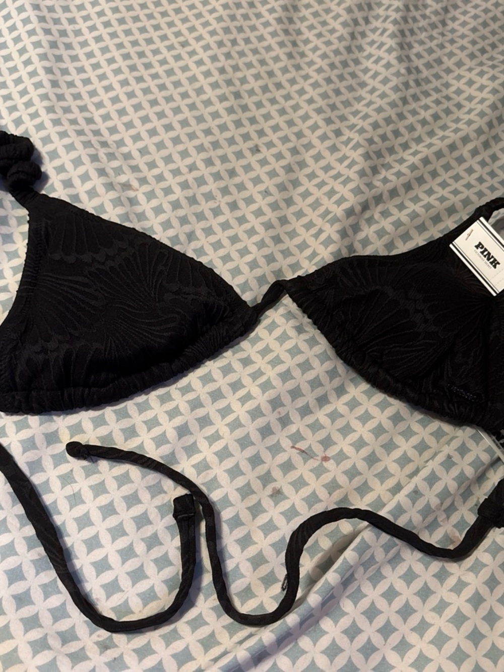 PINK Black Textured Triangle Bikini Top